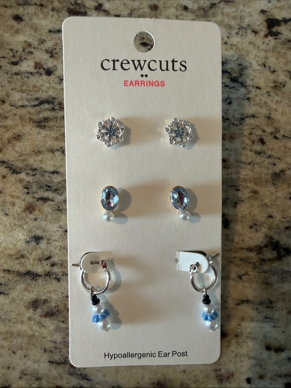 Crewcuts Silver and Light Blue Three-Pair Earring Set